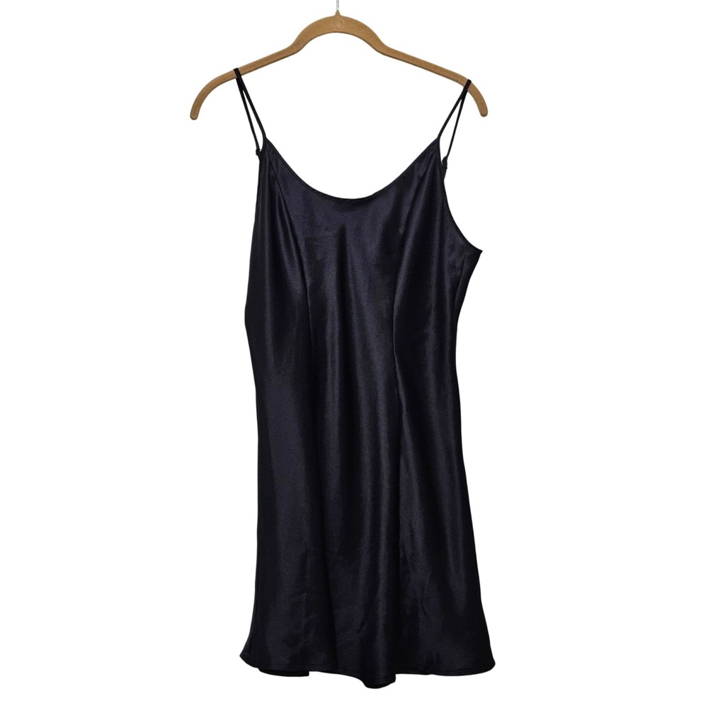 Rampage Slip Dress Women Medium Black Satin Adjustable Strap Chemise Nightwear